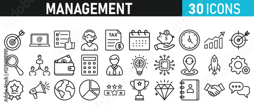 Management icon collection. Time management and planning concept. Solid icon set.