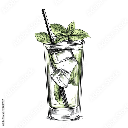 Mojito minimalist 2D vector graphic illustration sketch on a white background.

