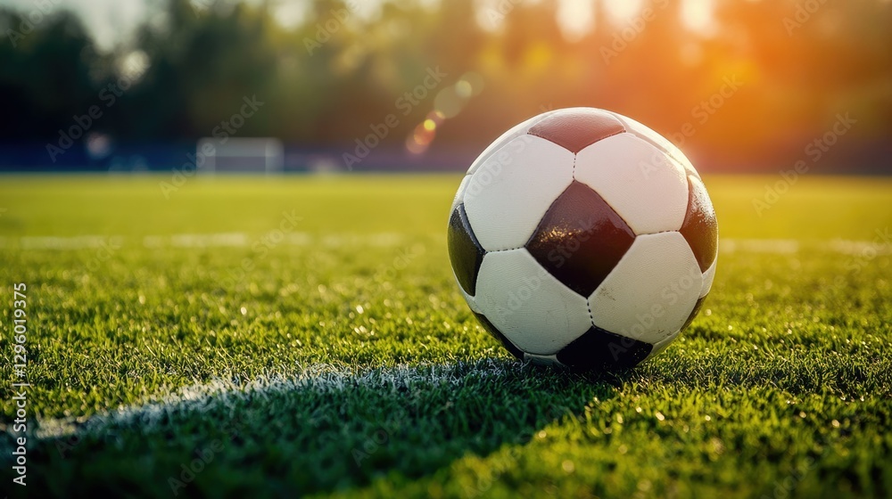 Obraz premium Dynamic College Soccer Action: Players Compete in Thrilling Game on a Vibrant Stadium Field