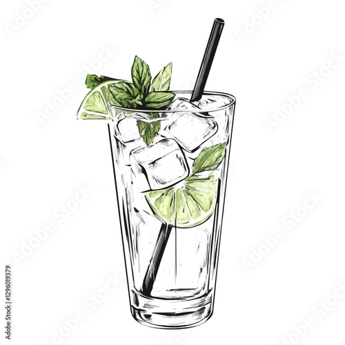 Mojito minimalist 2D vector graphic illustration sketch on a white background.

