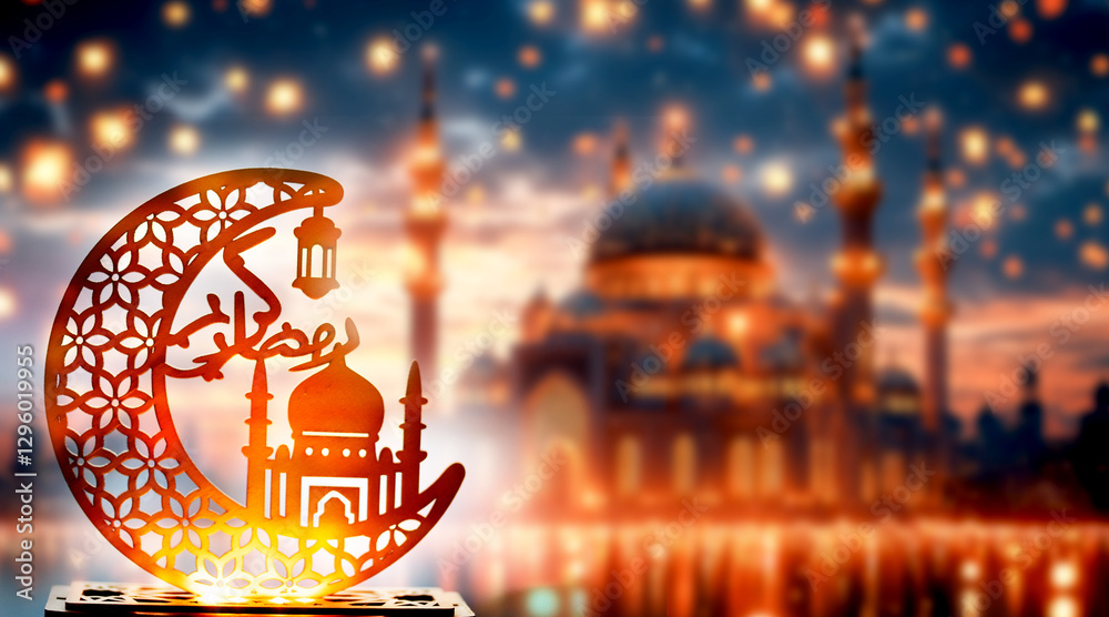 ornamental Arabic lantern Ramadan and Eid al-Fitr greeting card