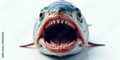 A Close-Up View of a Fish's Open Mouth Revealing Sharp Teeth and Vibrant Gills