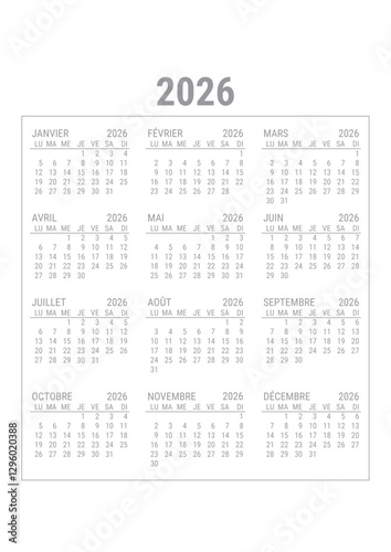 Calendrier 2026 à imprimer Annuel A4	