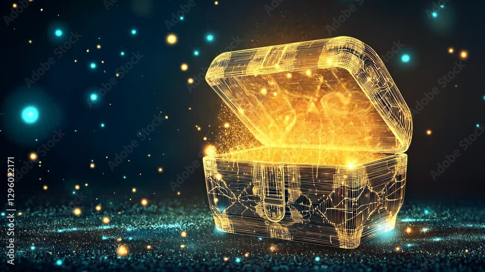 treasure case wooden loot digital low poly wireframe ai generated video concept