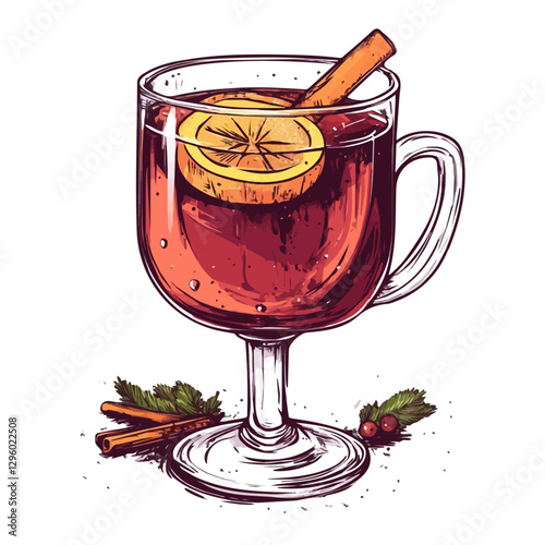 Mulled wine minimalist 2D vector graphic illustration sketch on a white background.

