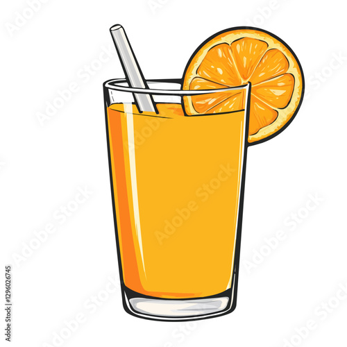 Orange juice minimalist 2D vector graphic illustration sketch on a white background.

