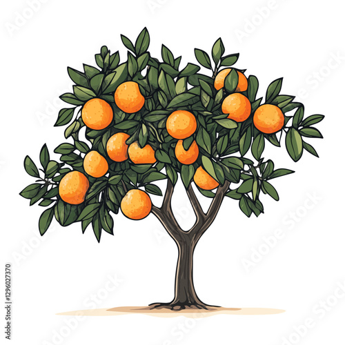 Orange tree minimalist 2D vector graphic illustration sketch on a white background.

