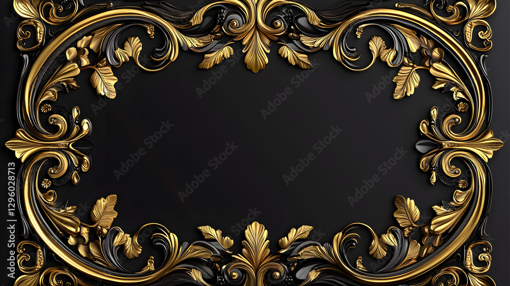 Elegant gold and black ornate frame, baroque style,  perfect for luxurious designs, wallpapers, and invitations.