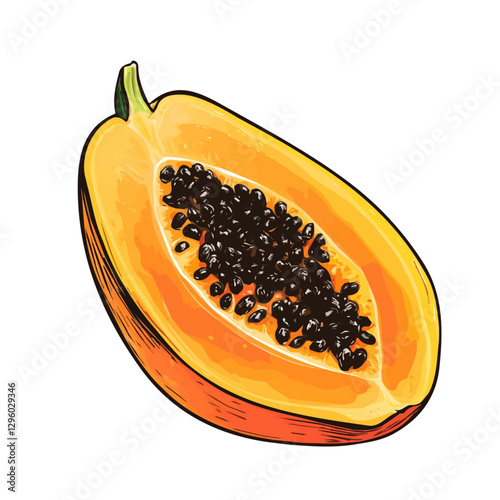 Papaya minimalist 2D vector graphic illustration sketch on a white background.

