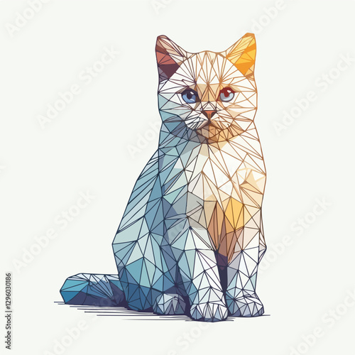 Geometric Cat: An artistic portrayal of a cat rendered in a low-poly geometric style, exhibiting a modern and abstract aesthetic, full of delicate details and vibrant color gradients.