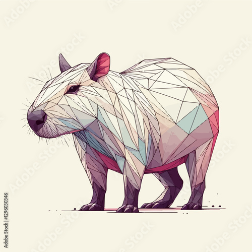 Geometric Capybara: A captivating geometric illustration of a capybara, rendered in a vibrant palette of pastel colors with intricate polygonal details. 