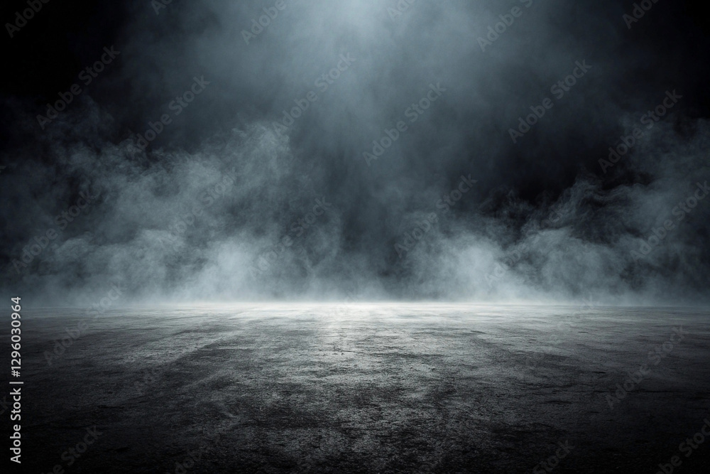 Fototapeta premium Dark smoky asphalt background with light beam.