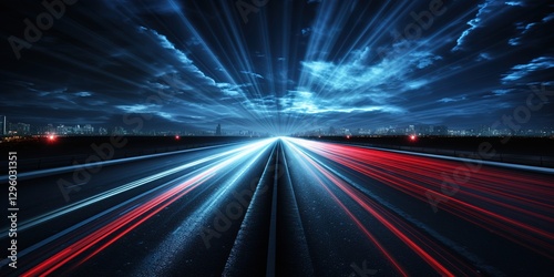 Acceleration on a night road Minimalistic Photo with copy space, award winning photograph, 