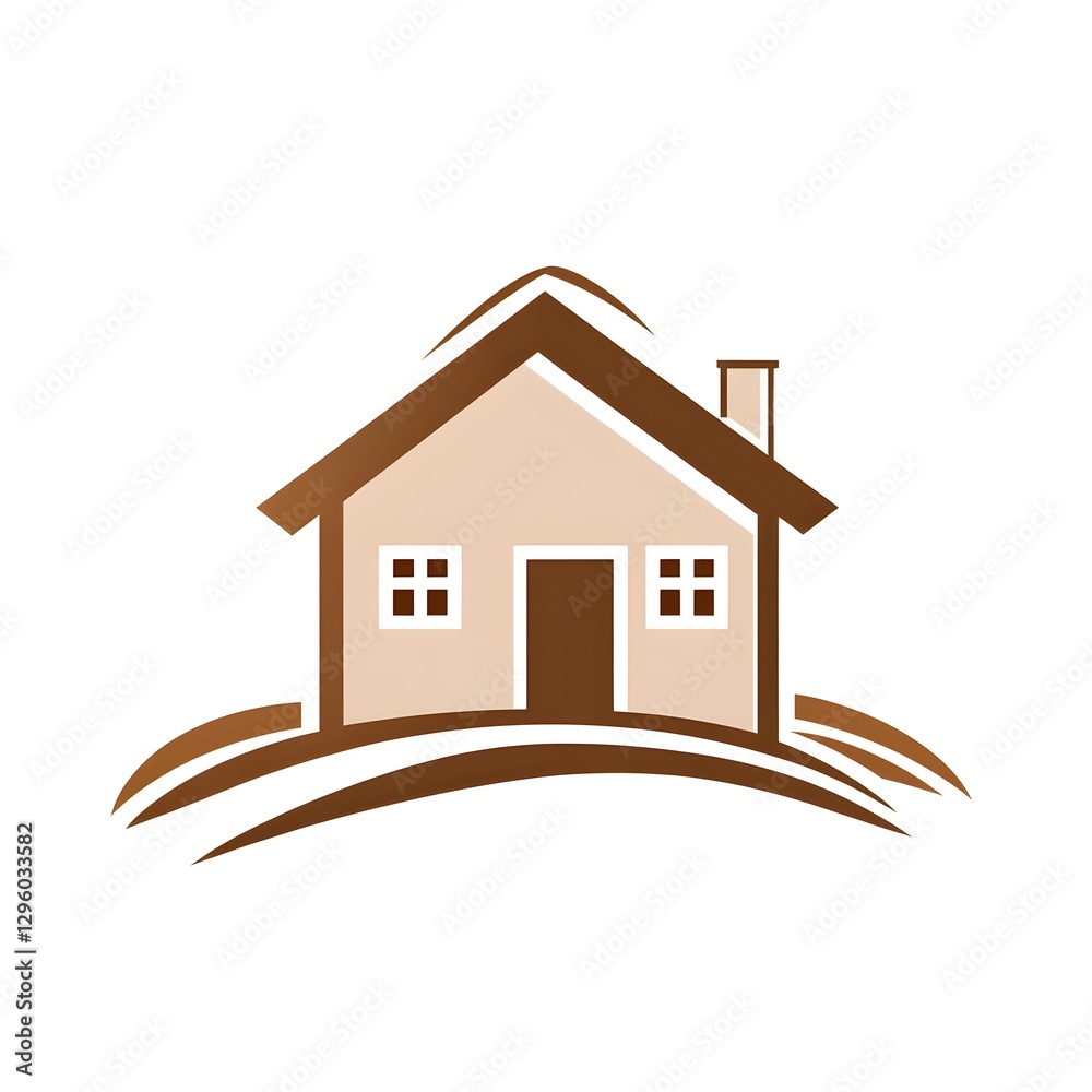 Simple Tan House Illustration on Rolling Hills Simple Tan House Illustration on Rolling Hills