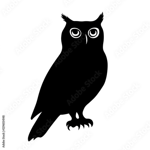 Owl simple silhouette illustration in black on a white background	