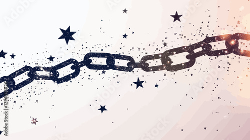 Abstract Starry Sky Broken Chain Freedom Concept - Minimalist Vector Illustration