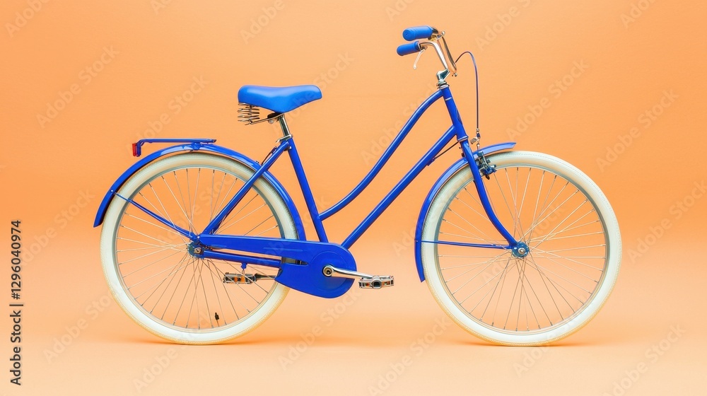 Fototapeta premium Bright Blue Vintage Bicycle with White Tires on Orange Background