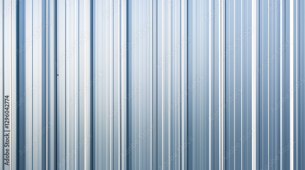 Galvanized corrugated metal sheet with vertical ridges and reflective silver surface in industrial architectural design Galvanized corrugated metal sheet with vertical ridges and reflective silver surface in industrial architectural design