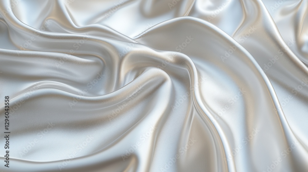 Elegant glossy white silk fabric with soft folds and flowing texture, creating a luxurious and sophisticated background Elegant glossy white silk fabric with soft folds and flowing texture, creating a luxurious and sophisticated background