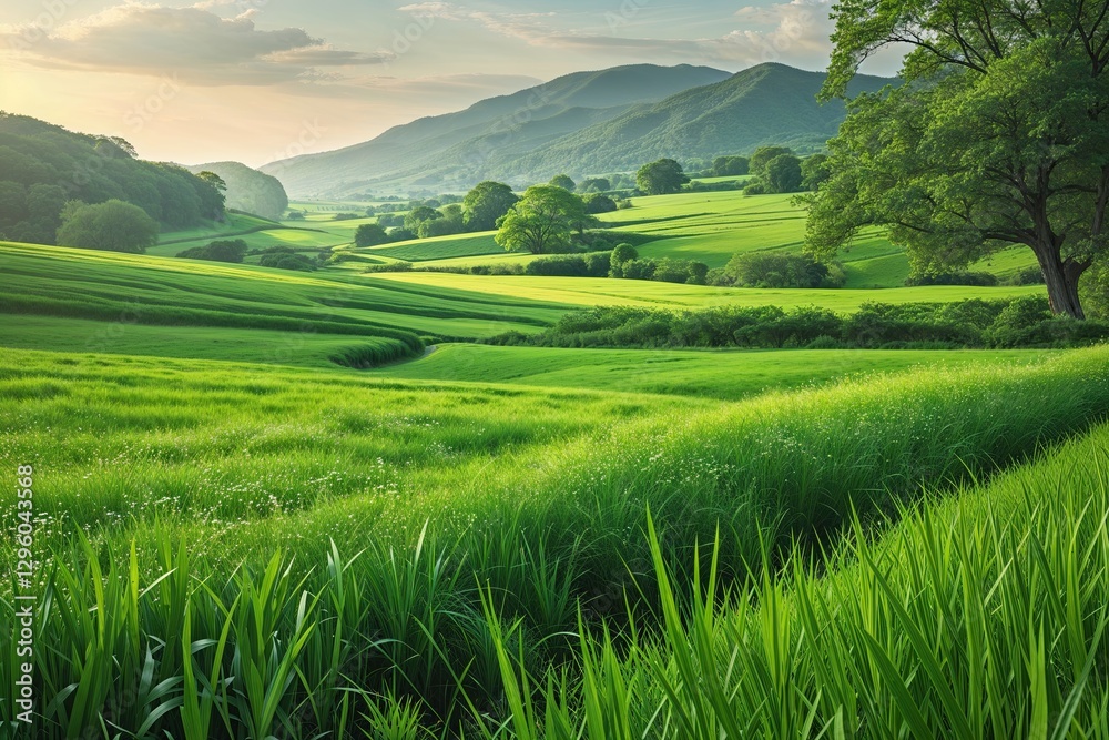 Fototapeta premium Serene Green Field Backgrounds Featuring Beautiful Landscapes and Lush Grass