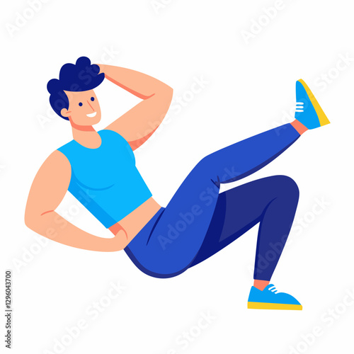 Ab Crunches exercise with a smiling person on a white background