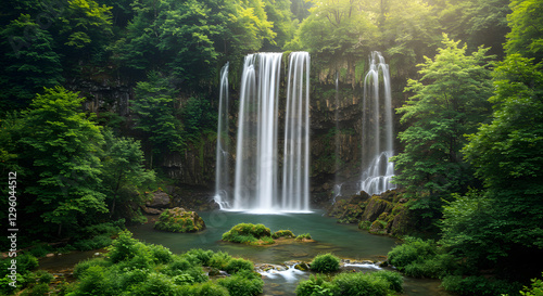 majestic waterfall cascading down rocks clear water natural beauty scenic landscape