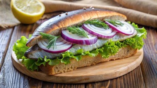 Fresh Fish Sandwich with Red Onion and Lettuce