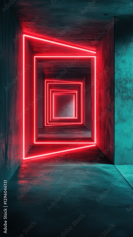 Intersecting glowing red lines against a teal-hued backdrop in a dark room. Intersecting glowing red lines against a teal-hued backdrop in a dark room.