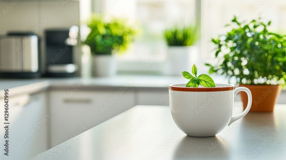 Obraz premium Rare illness patient enjoying a warm tea in a tranquil kitchen. Featuring nourishment and comfort