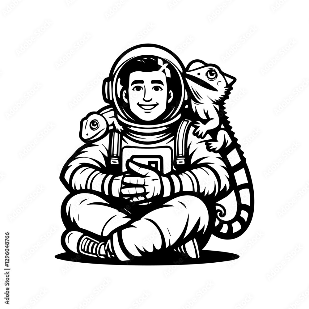 Fototapeta premium astronaut logo design with iguana animal
