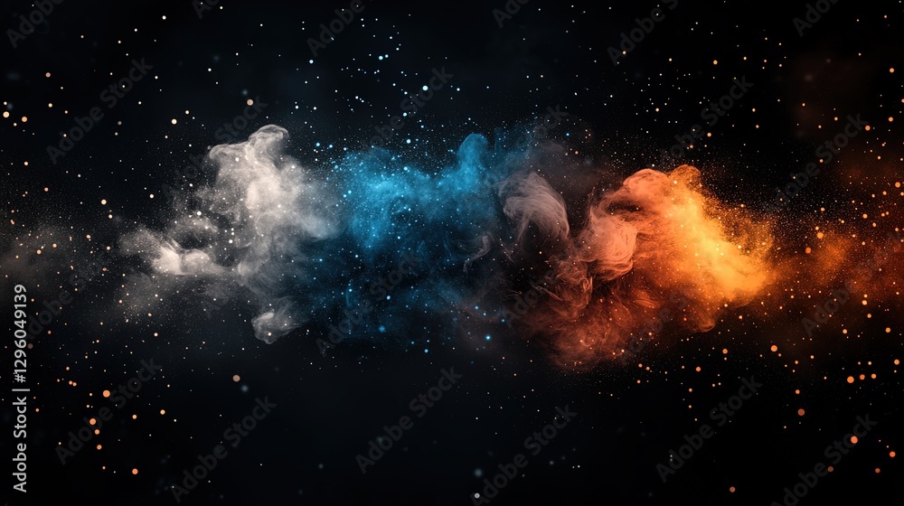 Colorful dust in the dark background, Holi festival Colorful dust in the dark background, Holi festival