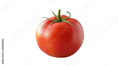 Fresh red tomato with water droplets on transparent background