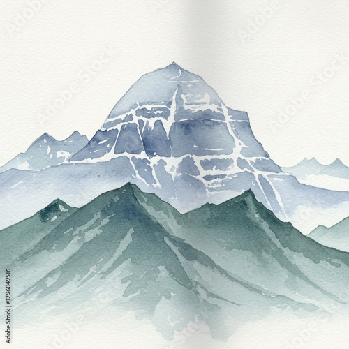 Watercolor Mountain Peak
