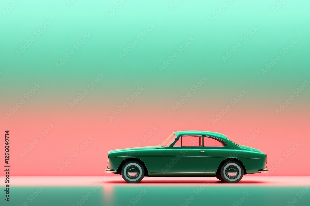 Obraz premium Classic car silhouette against vibrant two-tone gradient backgro