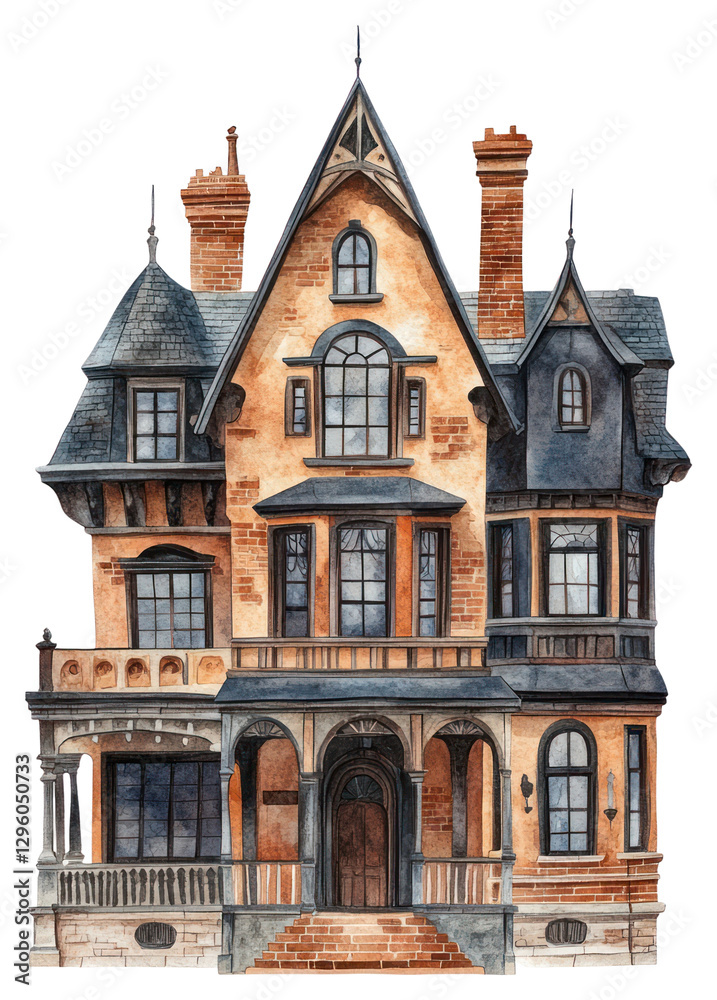 Fototapeta premium PNG Victorian haunted mansion architecture illustration building.