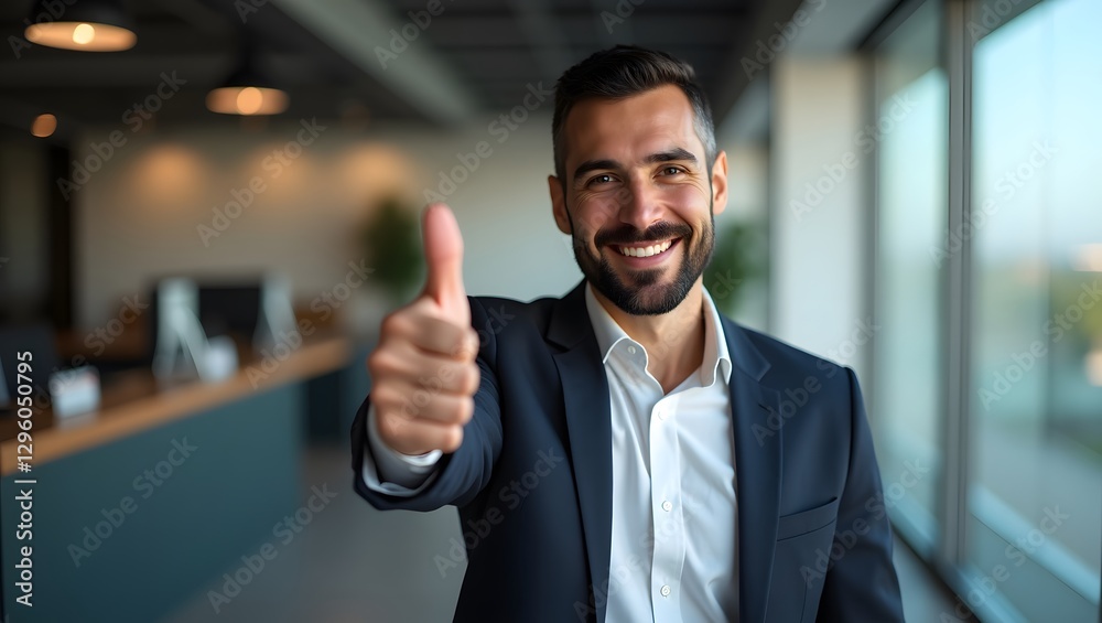 photograph of a smiling Arabic businessman showing a thumbs-up photograph of a smiling Arabic businessman showing a thumbs-up