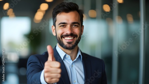 photograph of a smiling Arabic businessman showing a thumbs-up