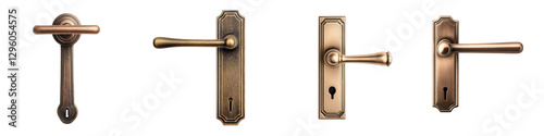 Assortment of decorative metal door handles knobs and locks in various styles and finishes including bronze brass and vintage or modern designs  These hardware accessories are used for home entrance