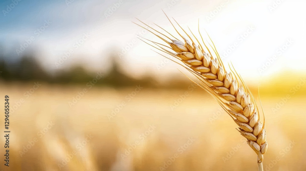 A close up shot of a single golden wheat stalk against a backdrop of a sun drenched wheat field, representing harvest, abundance, and the bounty of nature. A close up shot of a single golden wheat stalk against a backdrop of a sun drenched wheat field, representing harvest, abundance, and the bounty of nature.