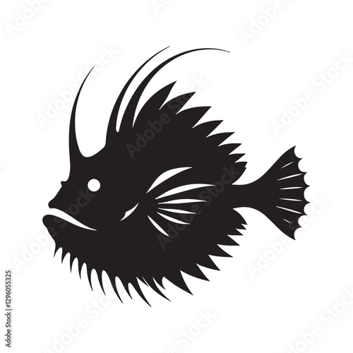 Elegant Anglerfish silhouette, blending beauty with oceanic mystery - Anglerfish illustration - Minimalist Anglerfish vector - Fish silhouette
