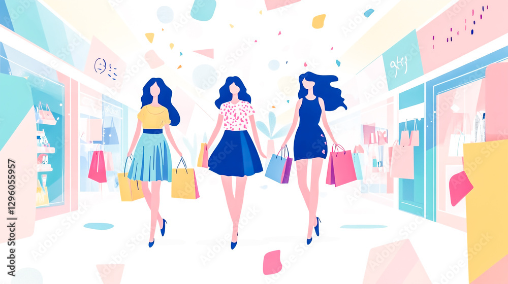 Women are shopping during the summer, using credit cards, and enjoying their shopping experience at various stores and malls Women are shopping during the summer, using credit cards, and enjoying their shopping experience at various stores and malls