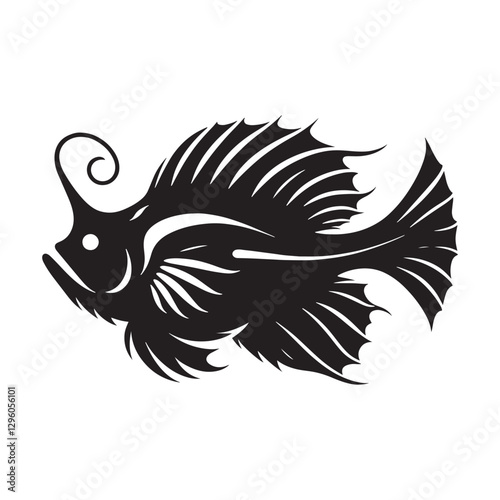 Menacing Anglerfish silhouette, a perfect depiction of an ocean predator - Anglerfish illustration - Minimalist Anglerfish vector - Fish silhouette
