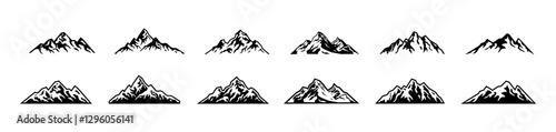 mountain landscape silhouette vector set hill outline cliff nature hiking road trip graphic design illustration minimal badge art emblem logo climbing travel hike adventure vacation viewpoint explore