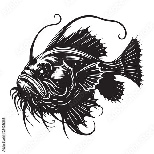 Iconic Anglerfish silhouette, capturing the essence of deep-sea life - Anglerfish illustration - Minimalist Anglerfish vector - Fish silhouette
