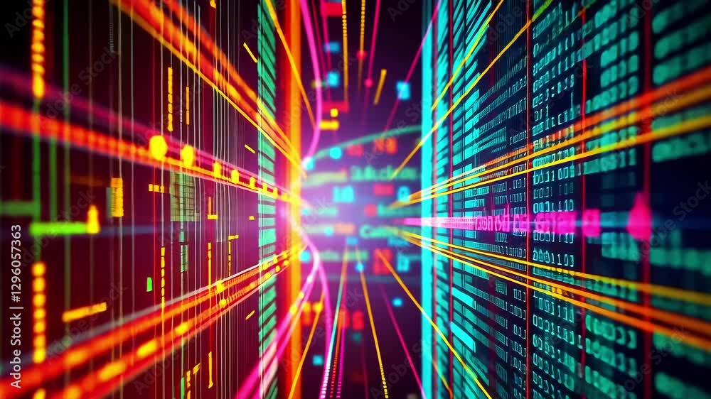 Abstract digital data visualization with vibrant colors representing information flow in technology