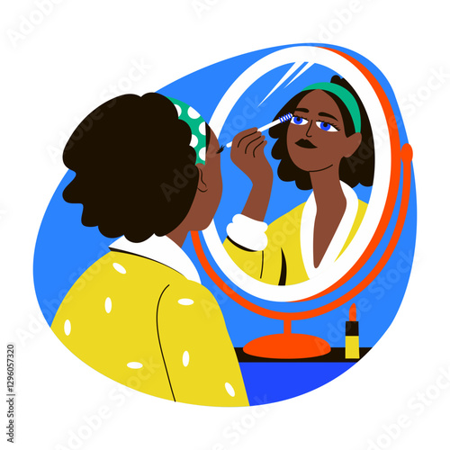 A flat style illustration of a woman applying mascara