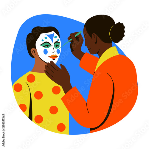A flat style illustration of makeup artist doing makeover to a character