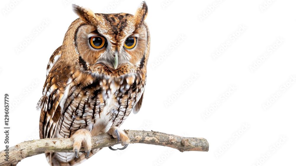 Naklejka premium Owl perched on branch with transparent background