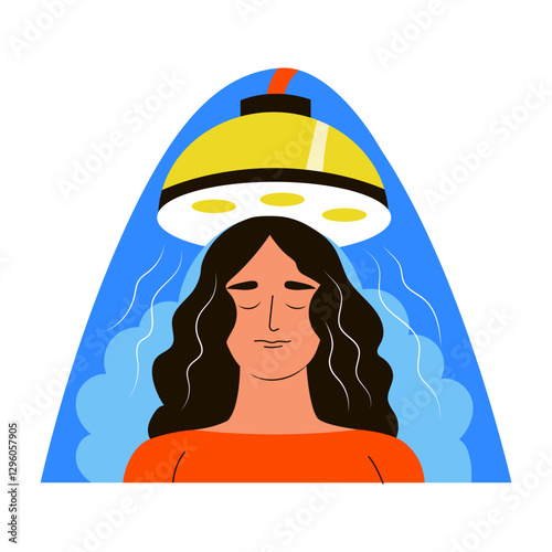 A flat style illustration of a woman using hair steamer