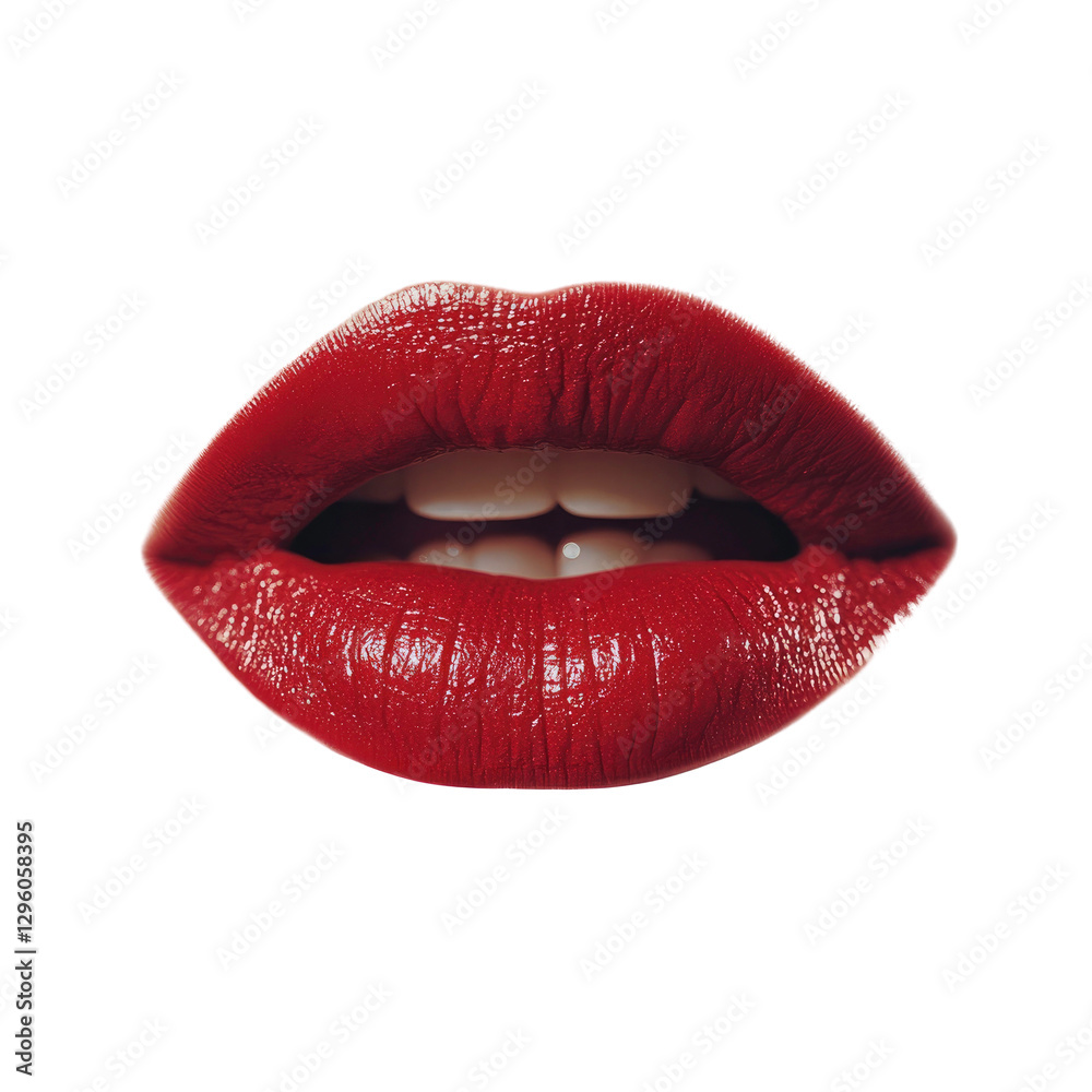 Obraz premium Red Lips with Glossy Finish on transparent background 